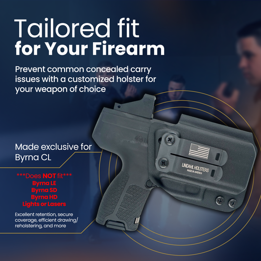 Image of a black Byrna CL holster with red dot optic.