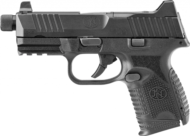 FN 509T BLACK FIREARM ON WHITE BACKGROUND.