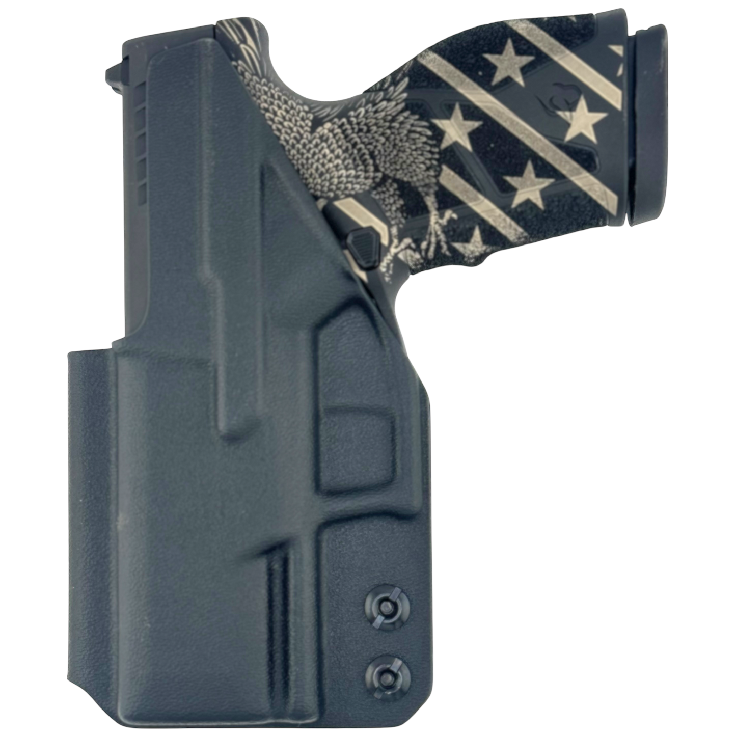 Pistol with American flag design on the grip against a white background