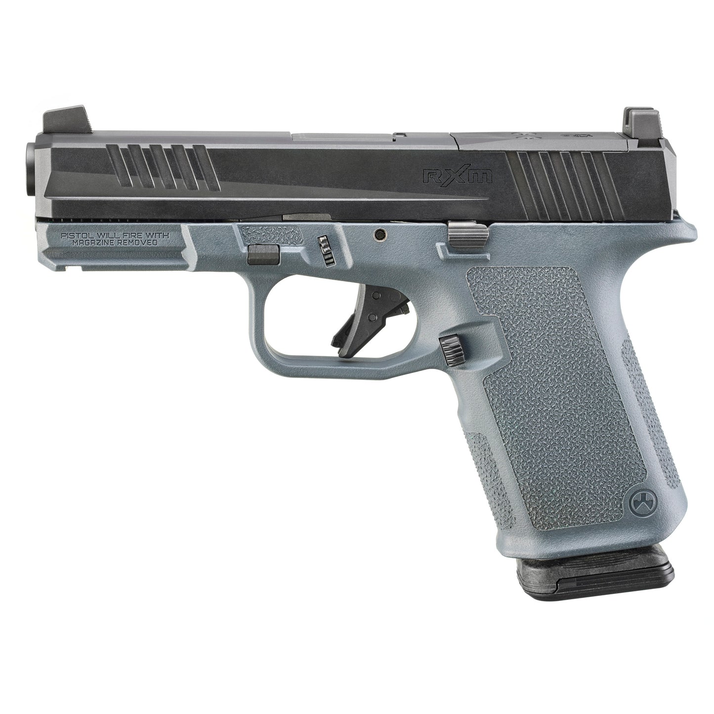 Gray handgun on a white background