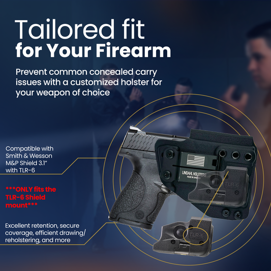 Customized holster for firearms with text on a dark background