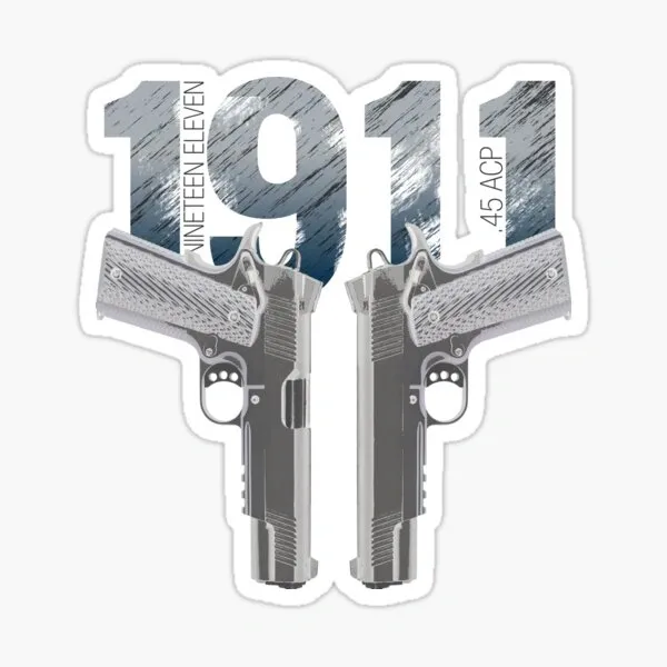Design of two guns with '1911' and '45 ACP' text on a white background