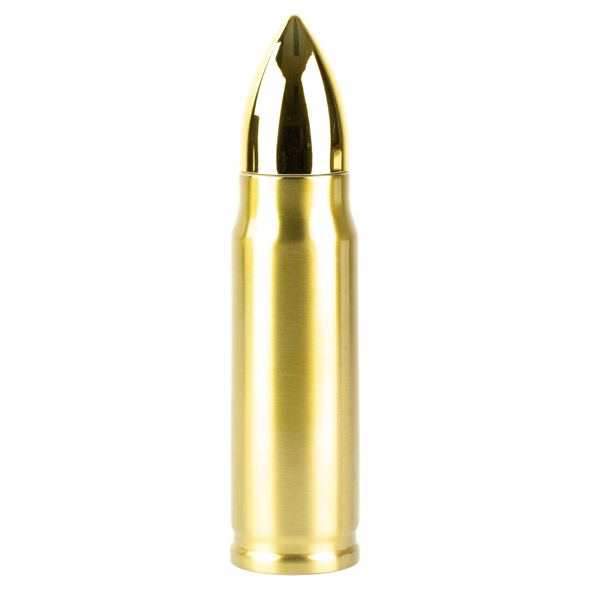 Gold-colored bullet-shaped container on a white background