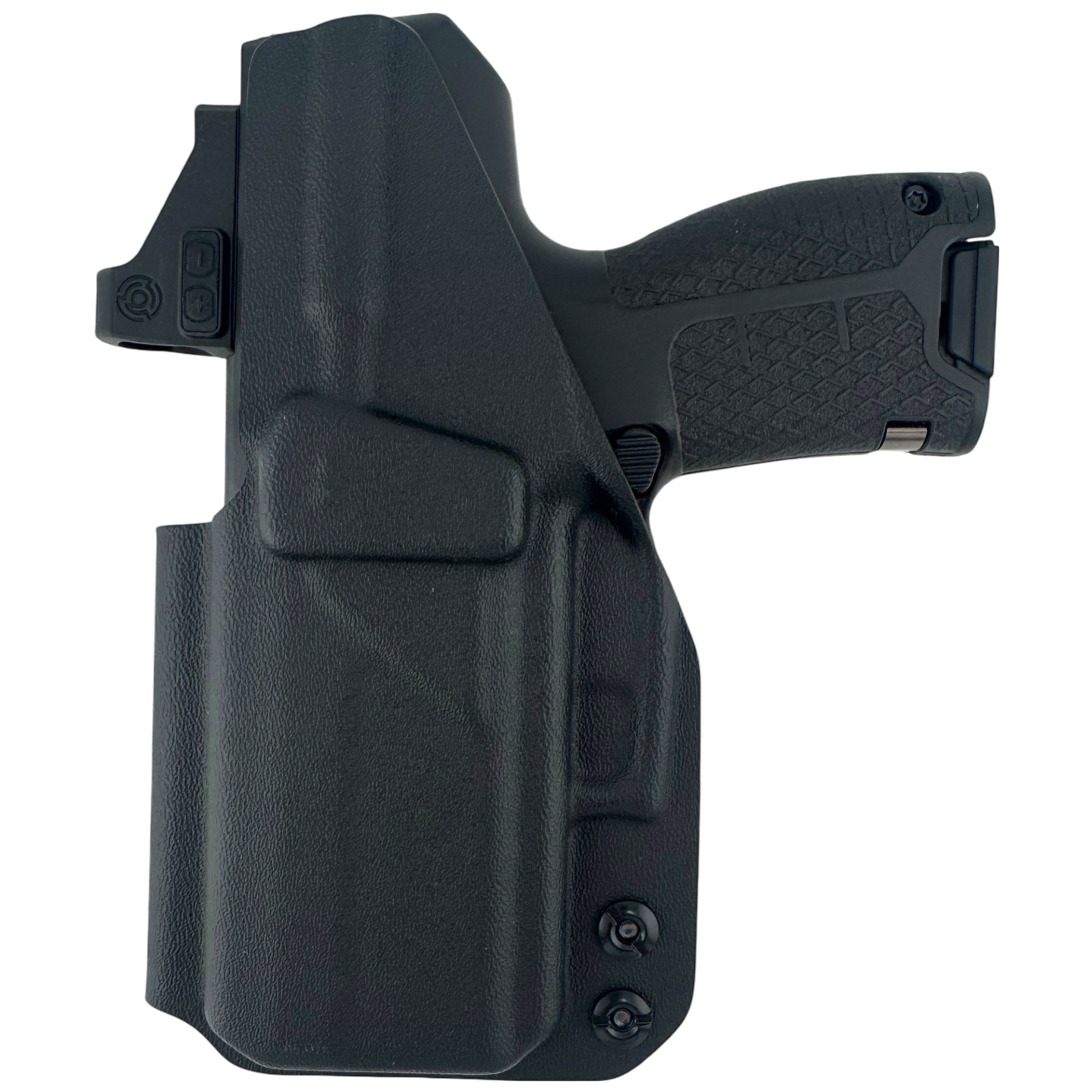 Back of a black Byrna CL holster in black from Lindahl Holsters.
