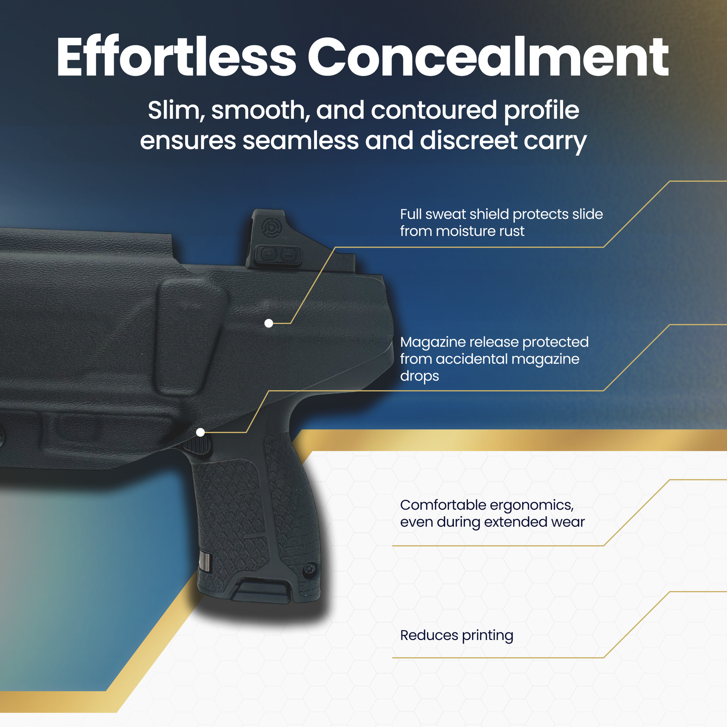 Back of a Byrna CL holster showing a mag release cover and optic cut for a red dot.