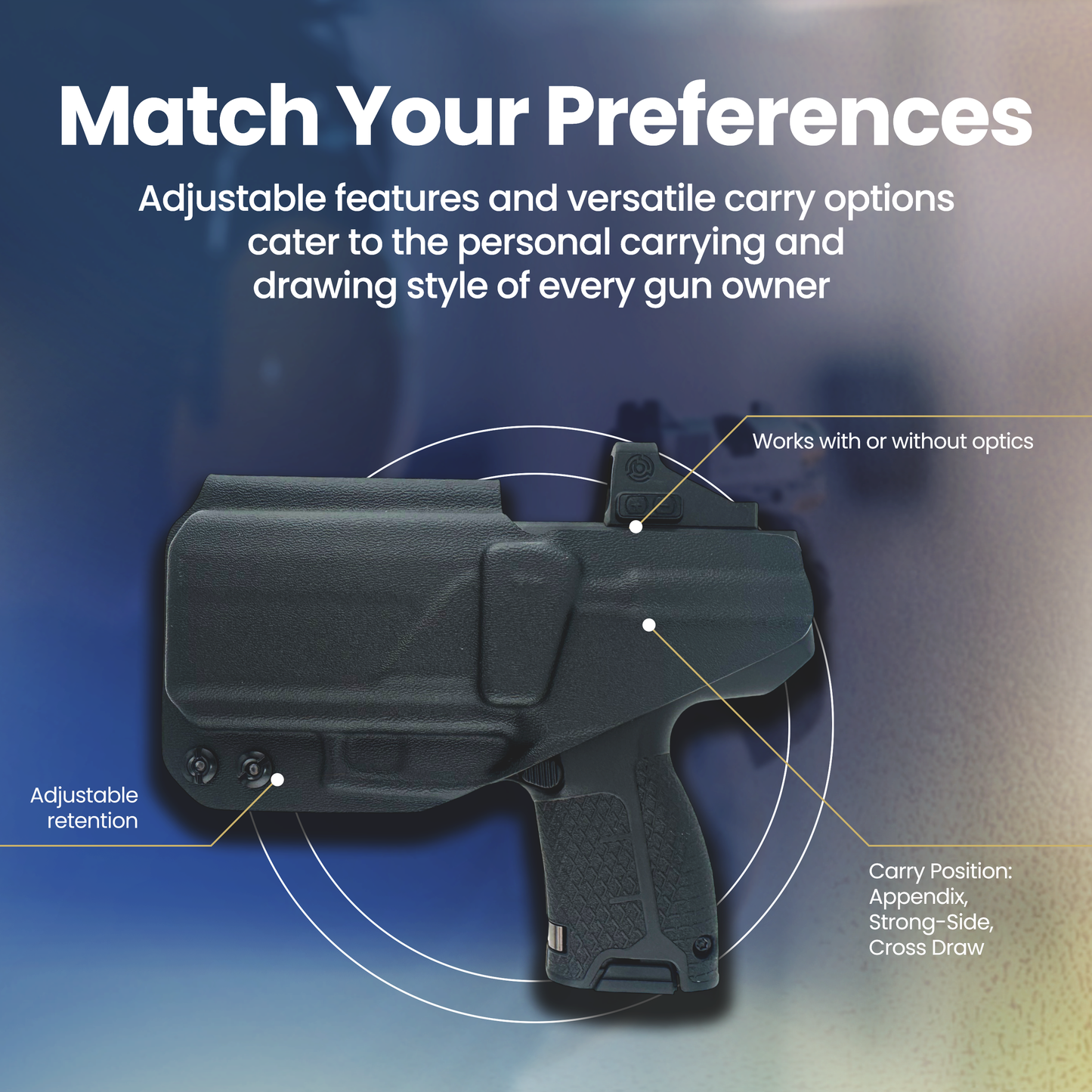Back of a Byrna CL holster showing the adjustable retention and carry positions.
