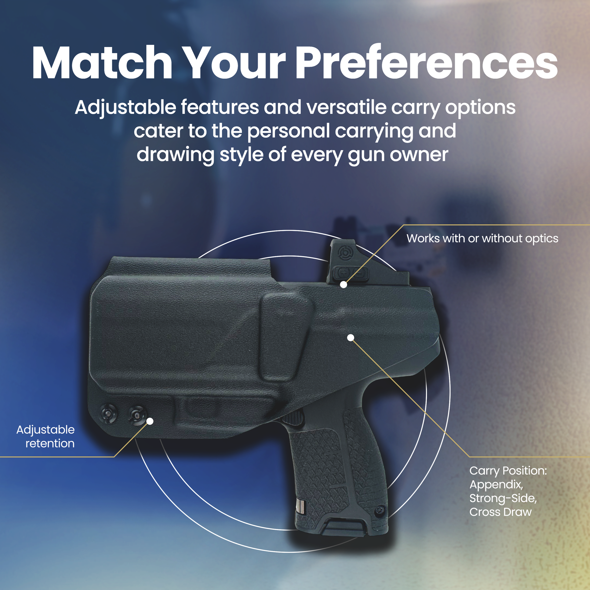Back of a Byrna CL holster showing the adjustable retention and carry positions.