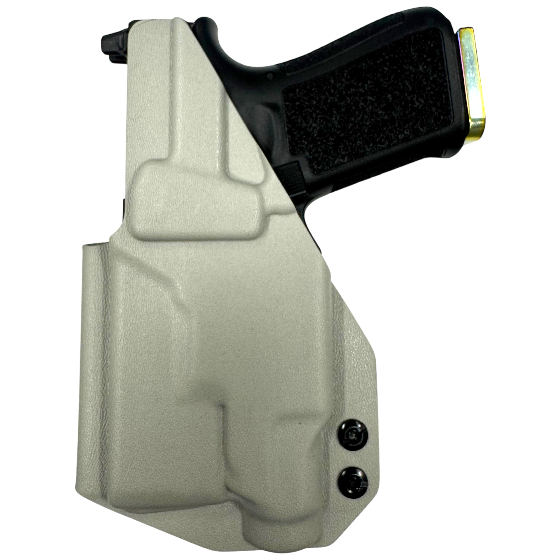 Pistol holster with a gun inside on a white background