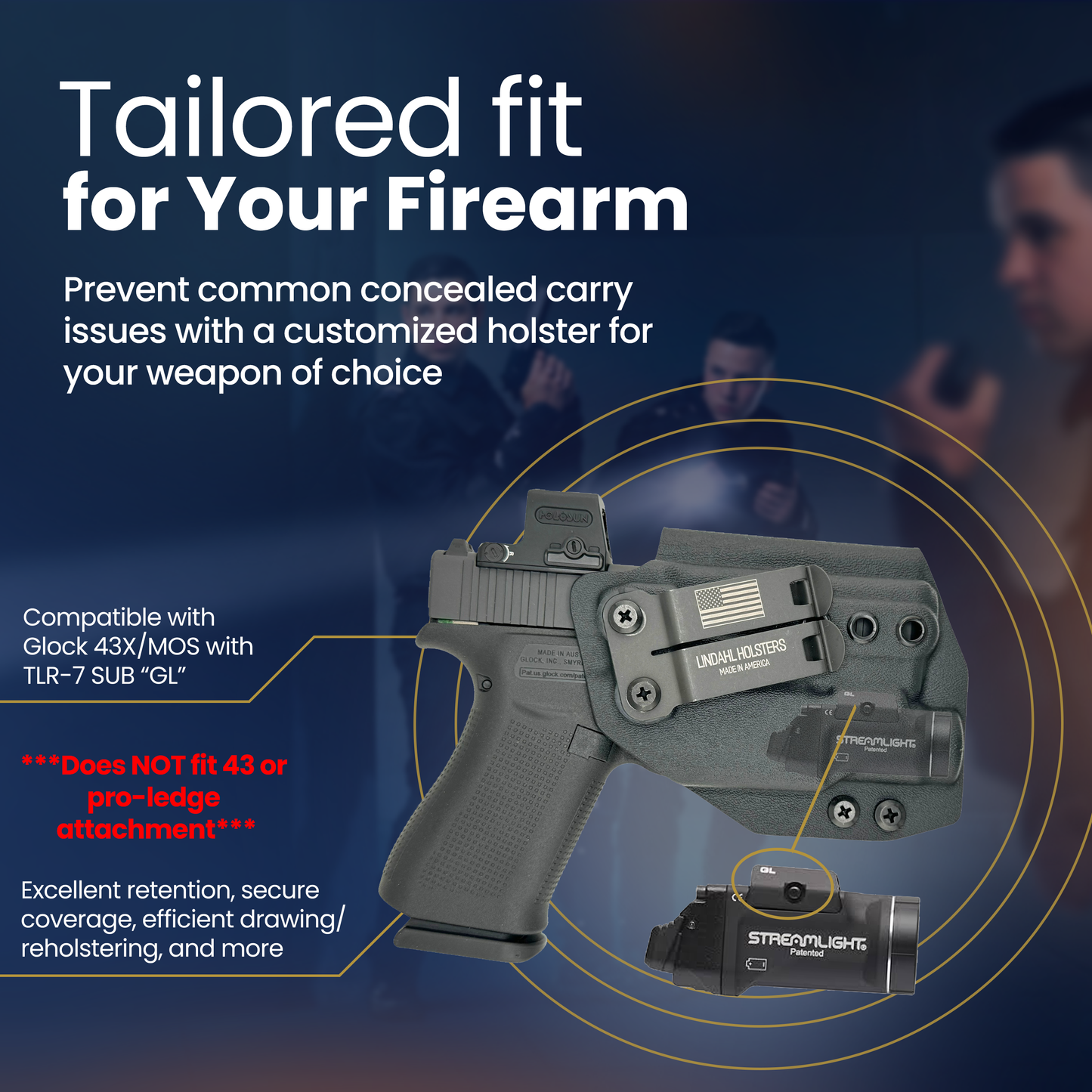 GLOCK 43X TLR-7 SUB IWB HOLSTER WITH DDC MONOLOCK BELT CLIP IN BLACK.