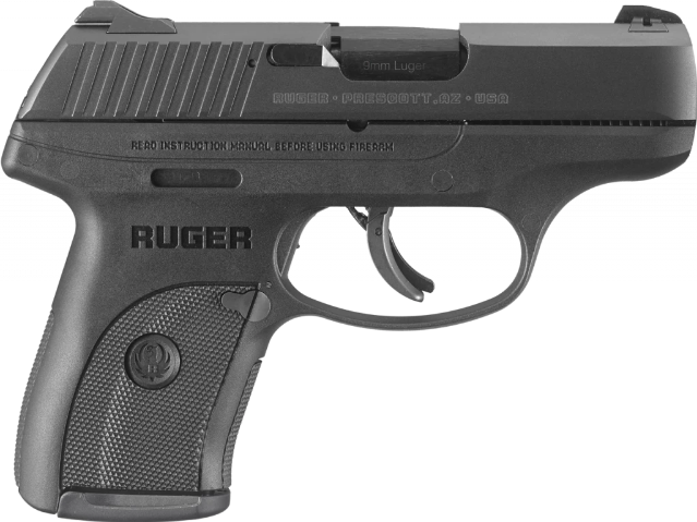 Black Ruger handgun on a white background