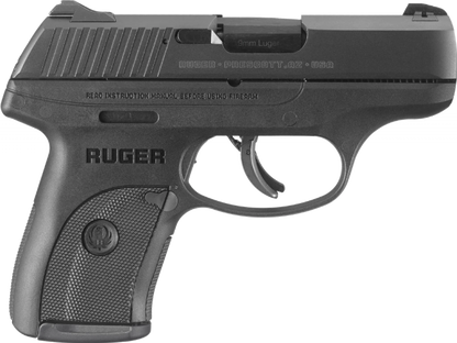 Black Ruger handgun on a white background