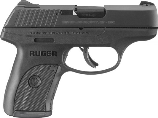 Black Ruger handgun on a white background