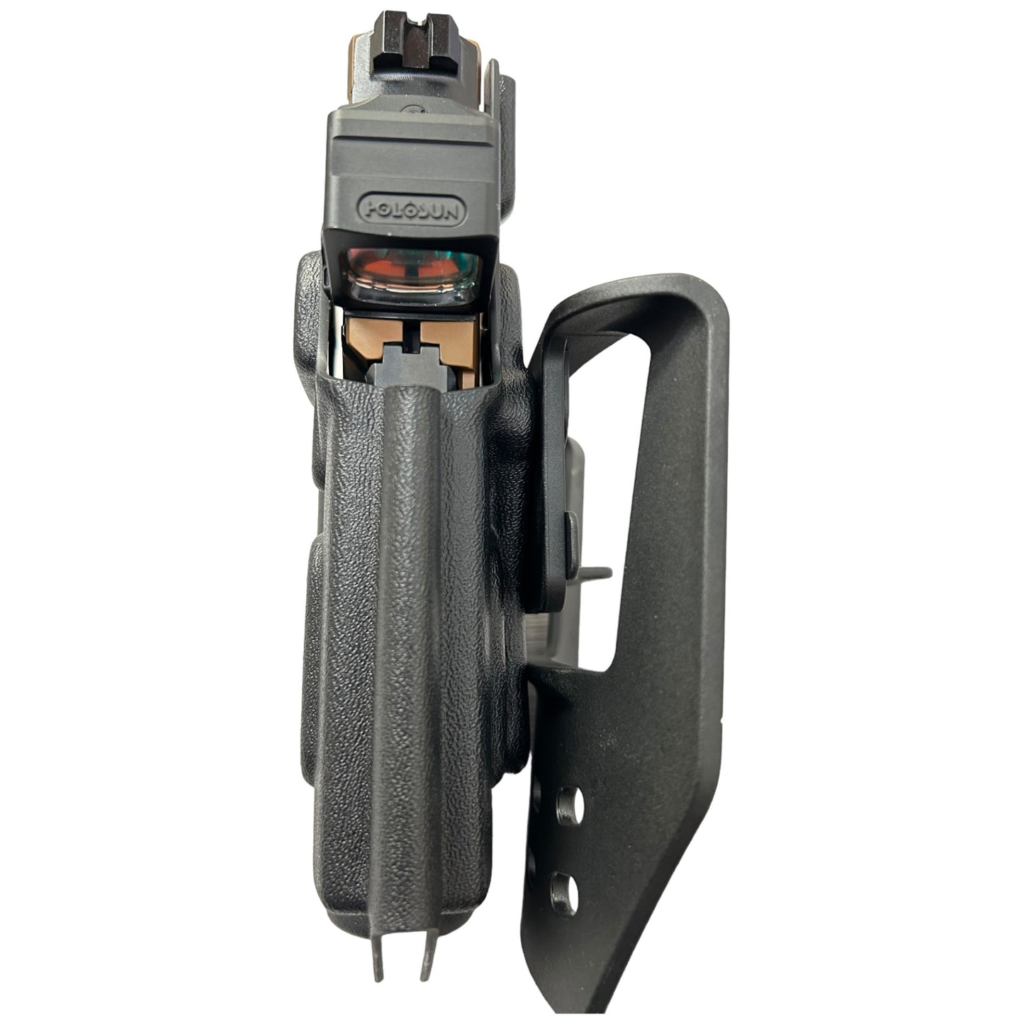 OWB paddle holster with magazine on a white background