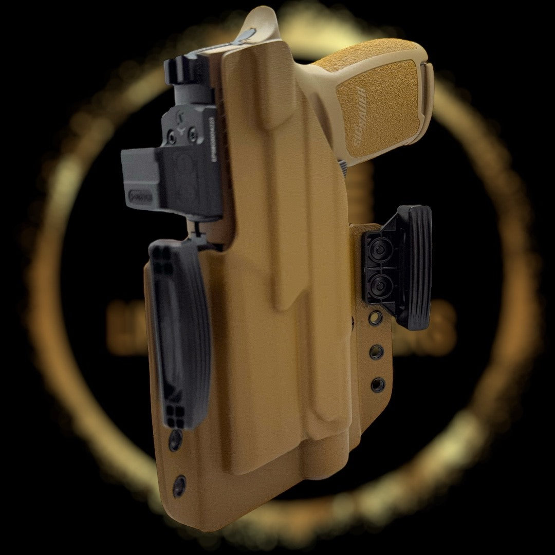 Brown bow sight with black components on a blurred background