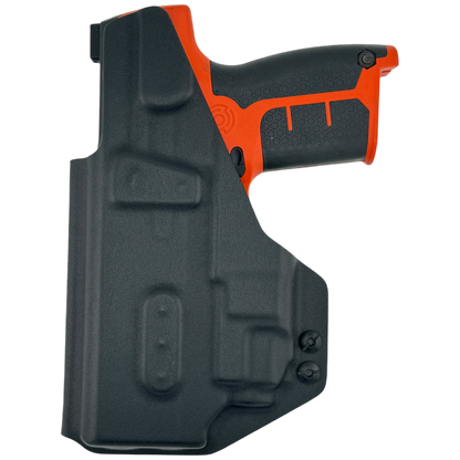 Black and orange gun holster on a white background