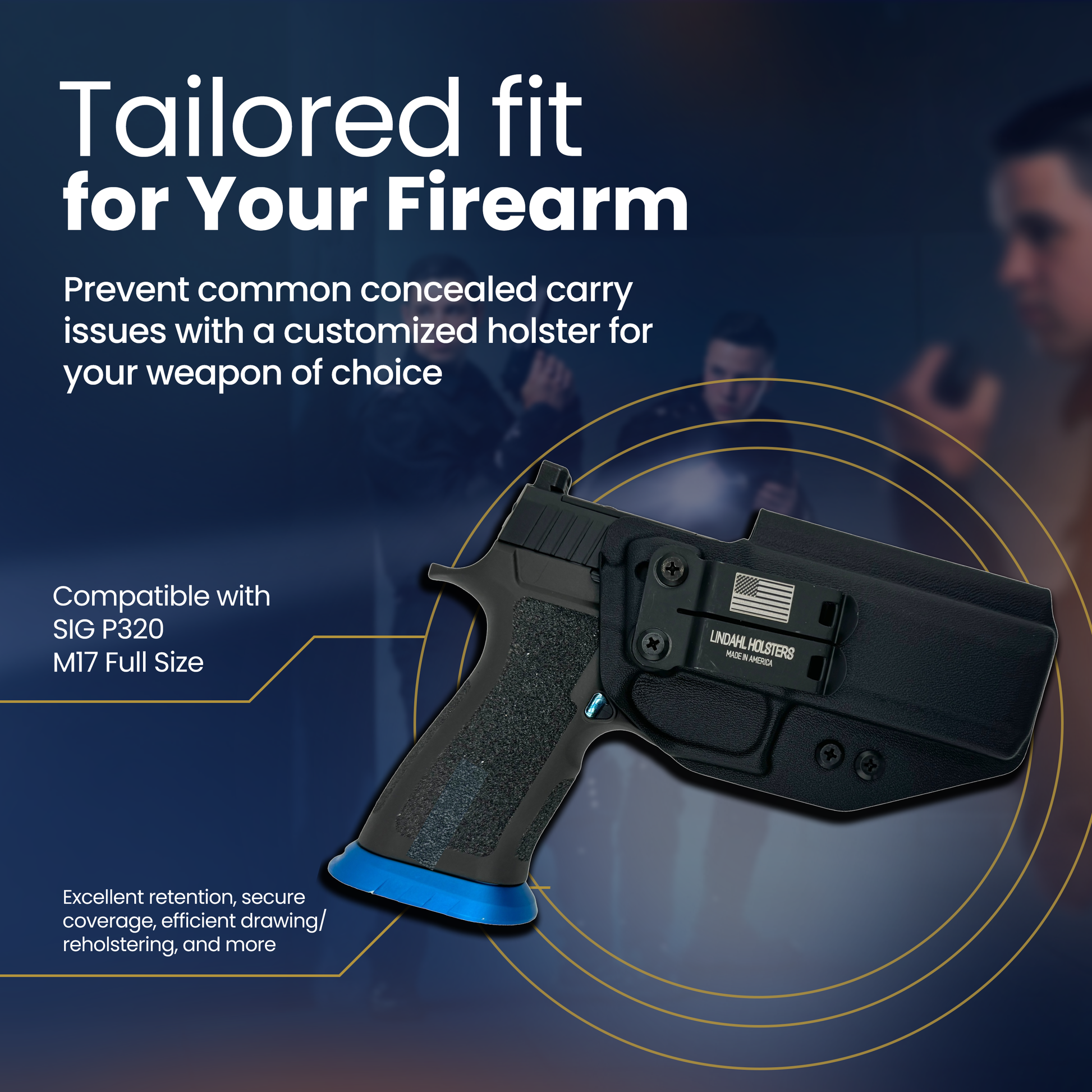 SIG Sauer P320 M17 full size concealed carry holster, precision-molded Kydex by Lindahl Holsters.