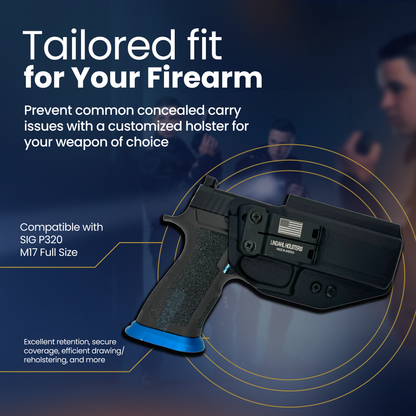 SIG Sauer P320 M17 full size concealed carry holster, precision-molded Kydex by Lindahl Holsters.