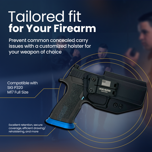 SIG Sauer P320 M17 full size concealed carry holster, precision-molded Kydex by Lindahl Holsters.