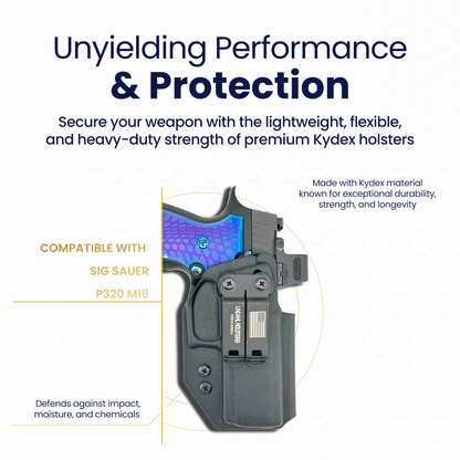 SIG SAUER M18 HOLSTER WITH AXG GRIP MODULE AND BLUE GRIP PANELS SHOWING COMPATIBILITY