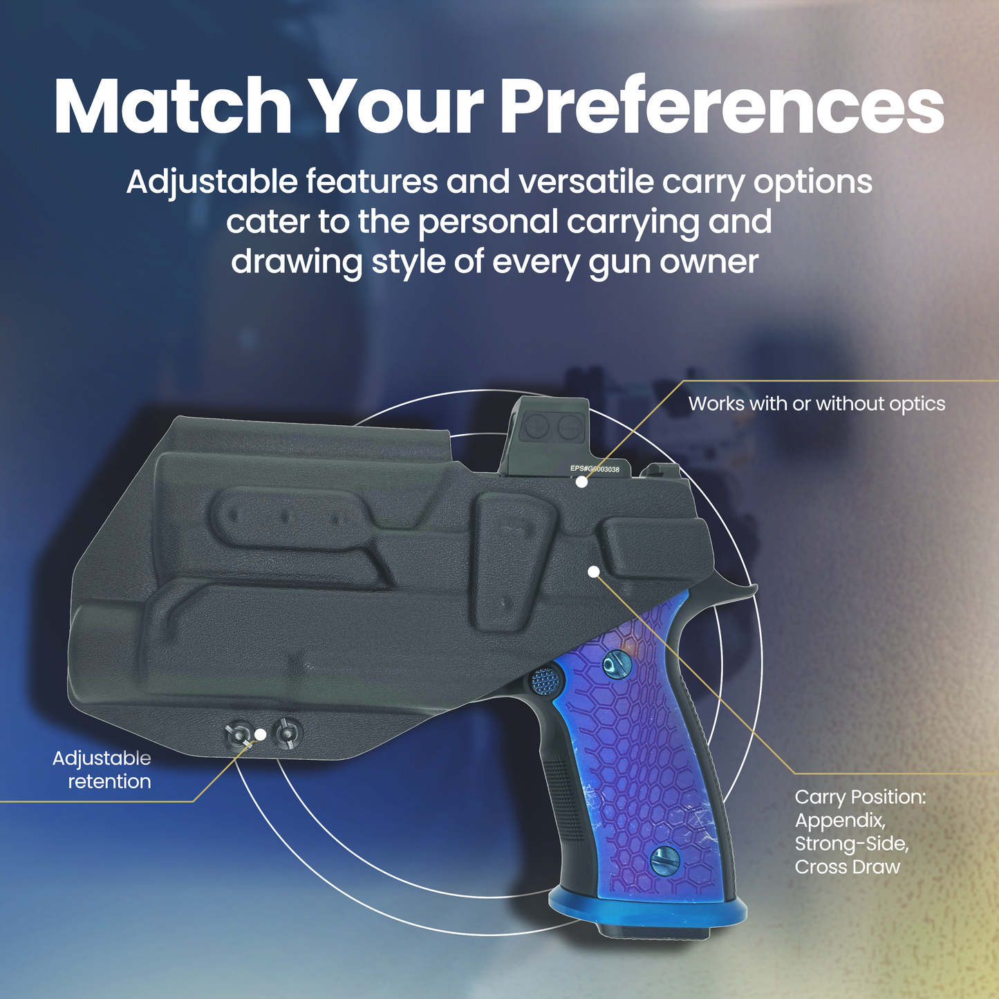 Optics-ready holster for SIG P320 M18 with Streamlight TLR-1, adjustable retention and multiple concealed carry position options.