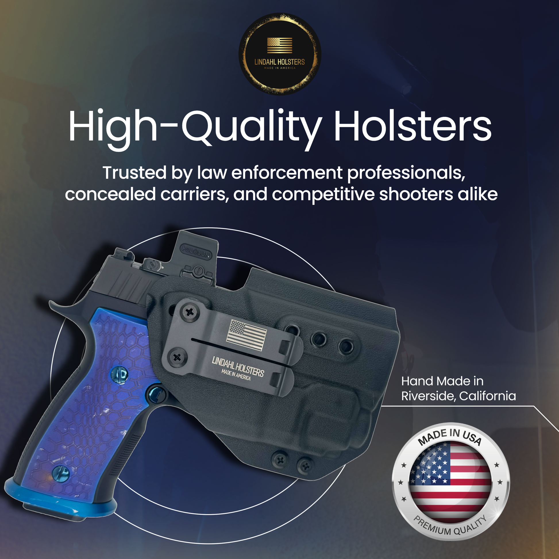Handmade SIG P320 M18 TLR-8 Kydex holster by Lindahl Holsters, made in USA, trusted by professional concealed carriers.