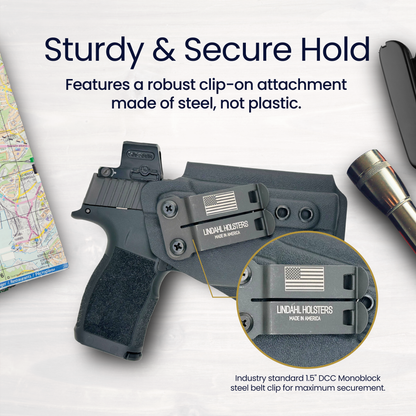 Lindahl Holsters gun holster with American flag emblem on a white background