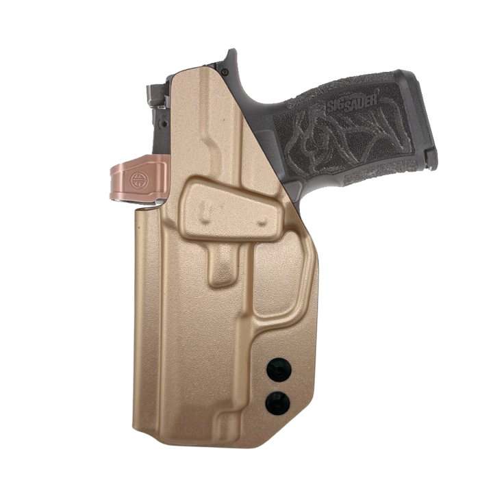 Rose Gold gun holster with black grip on a white background