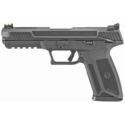 RUGER 5.7 FIREARM IN BLACK ON A WHITE BACKGROUND.