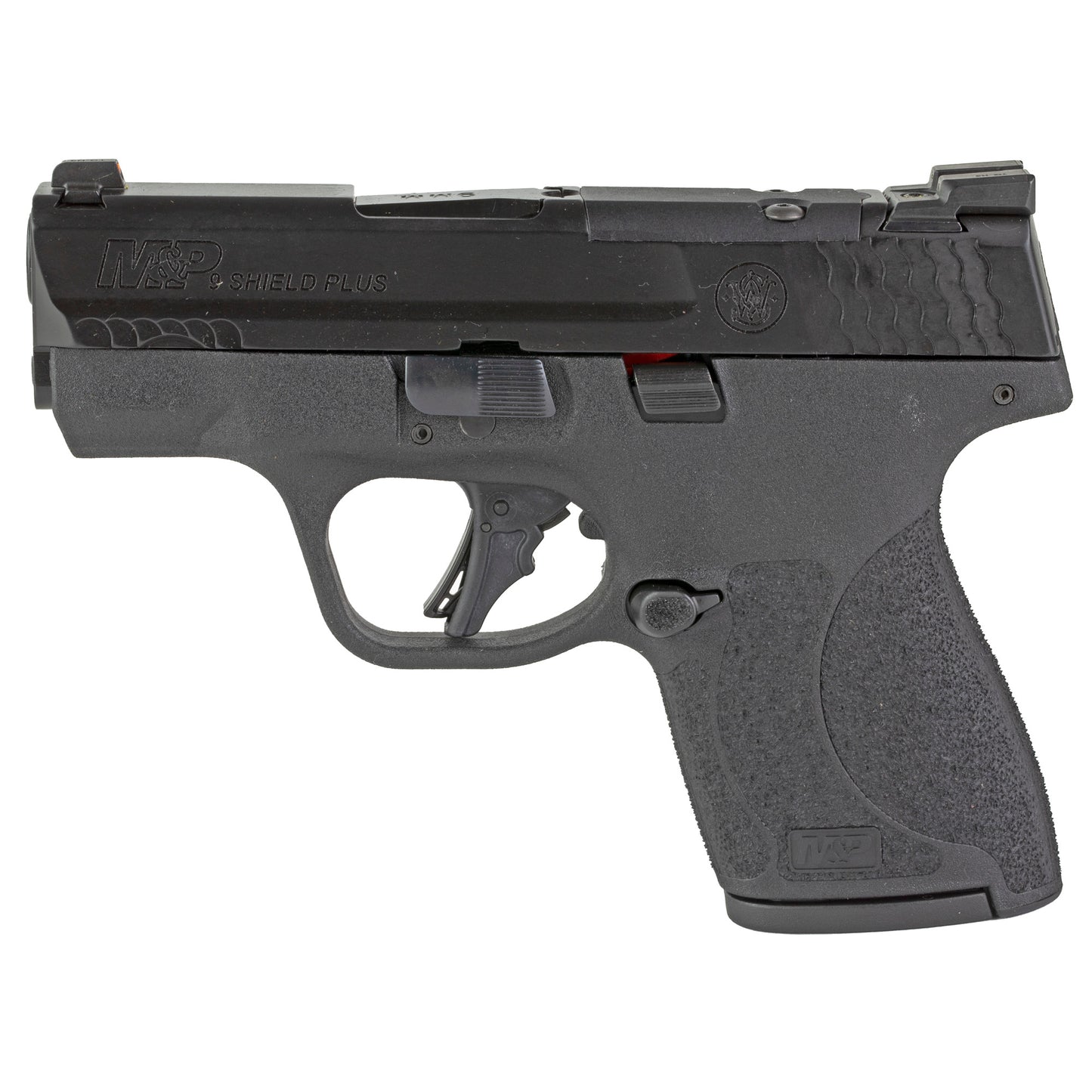 Black handgun on a white background