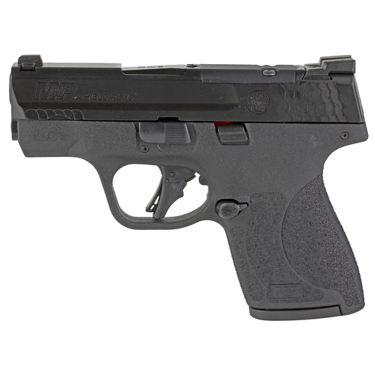 Black handgun on a white background