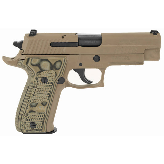 Tan handgun with skull design on a white background