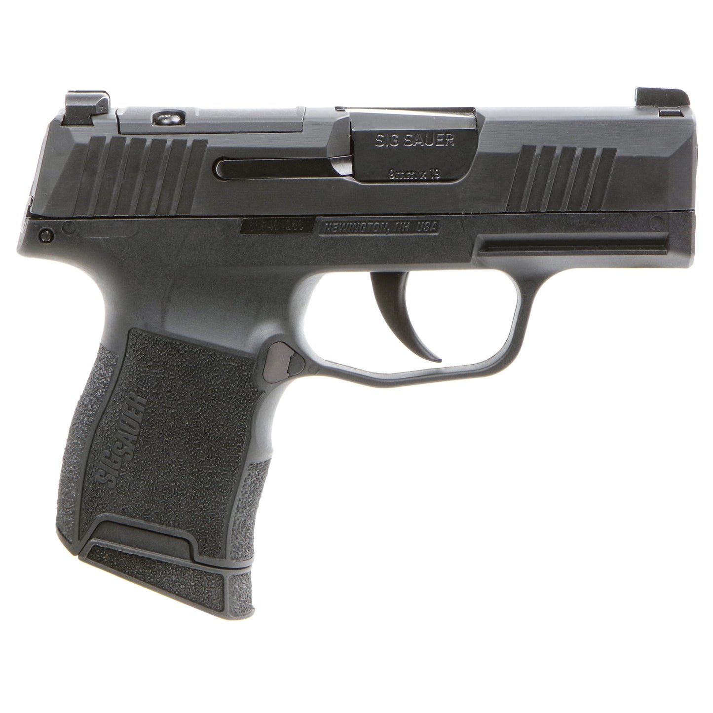 Black handgun with 'Sig Sauer' branding on a white background
