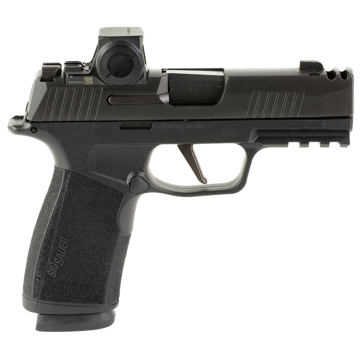 Black handgun with a visible brand logo on a white background