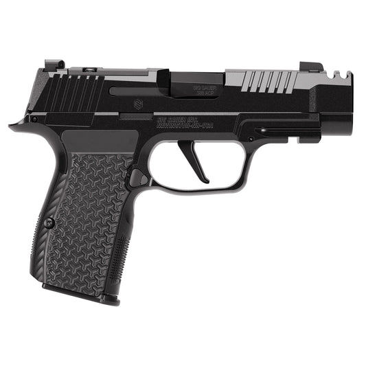 Black handgun on a white background