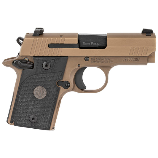 SIG SAUER P938 SCORPION FIREARM ON A WHITE BACKGROUND.