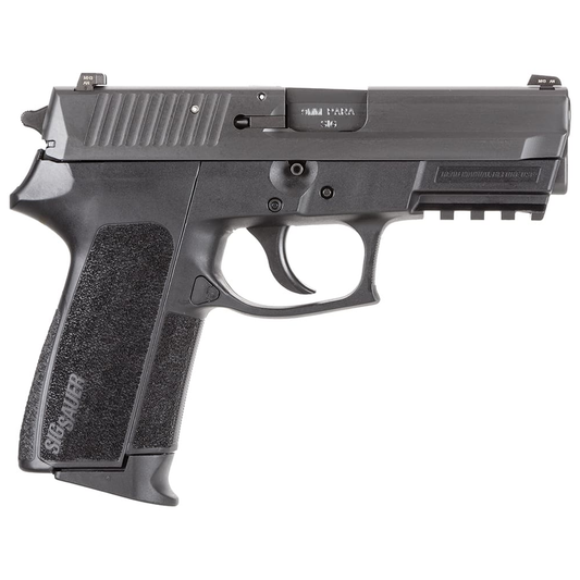 Black handgun with visible branding on a white background