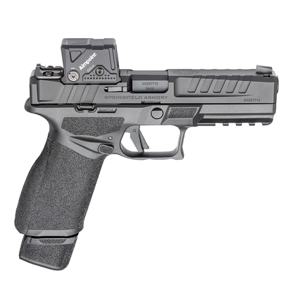 Black handgun with a visible brand logo on a white background