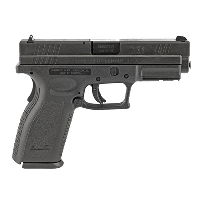 Black handgun on a white background
