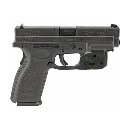 Black handgun on a white background