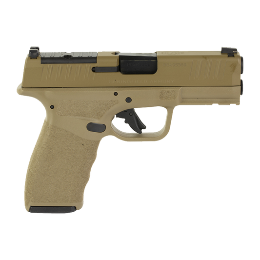 Tan handgun on a white background