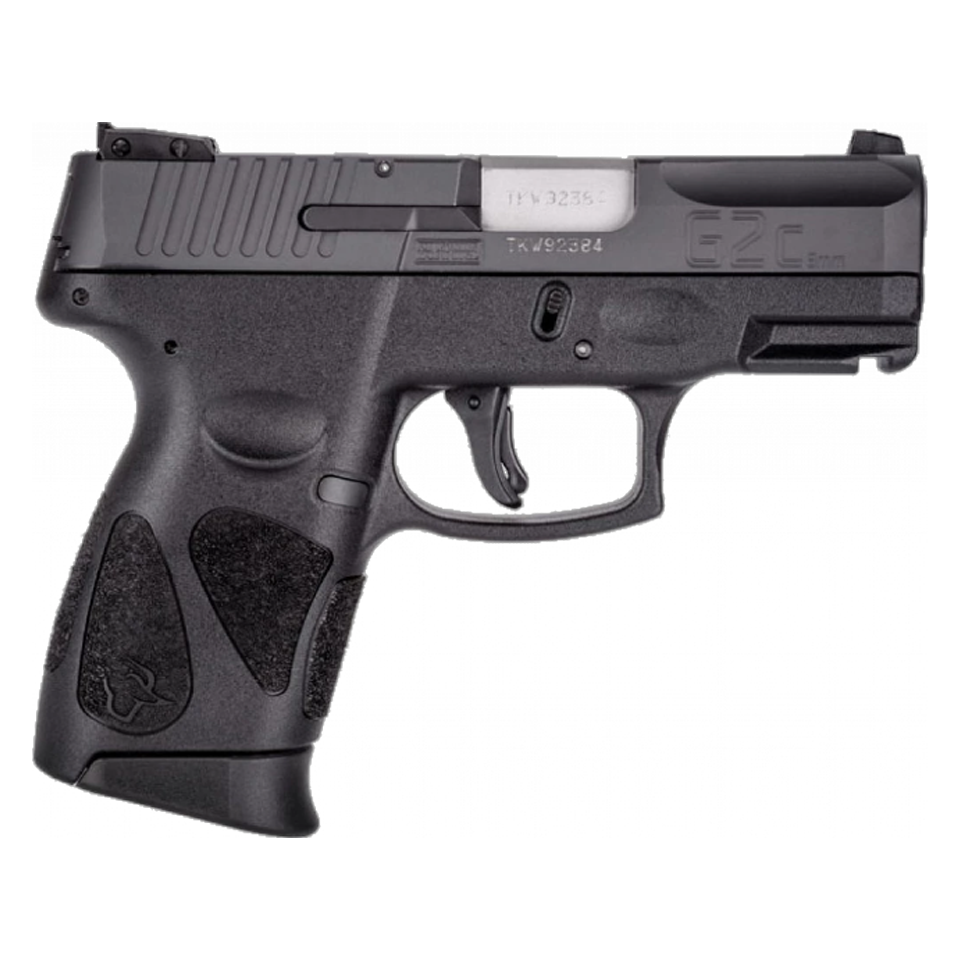 Black handgun on a white background