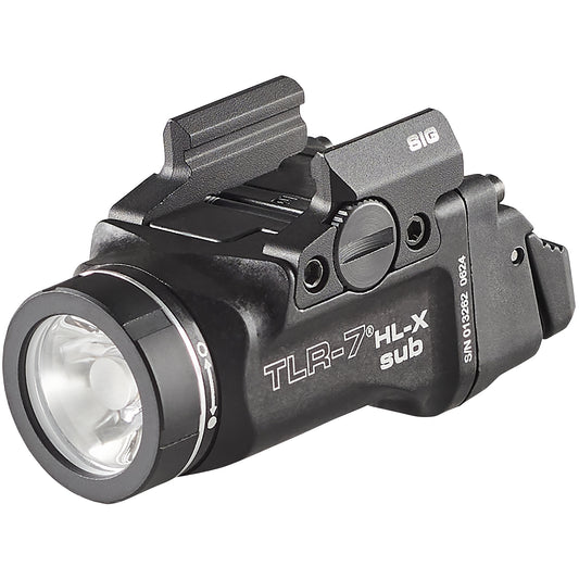 Black tactical flashlight with 'TLR-7 HL-X sub' branding on a white background