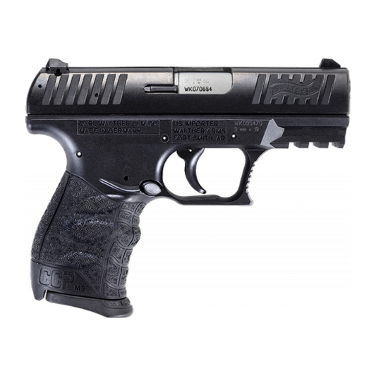 Black handgun with visible branding on a white background