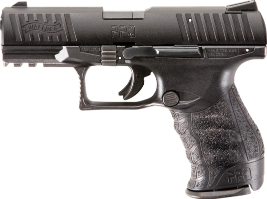 WALTHER PPQ FIREARM ON A WHITE BACKGROUND.