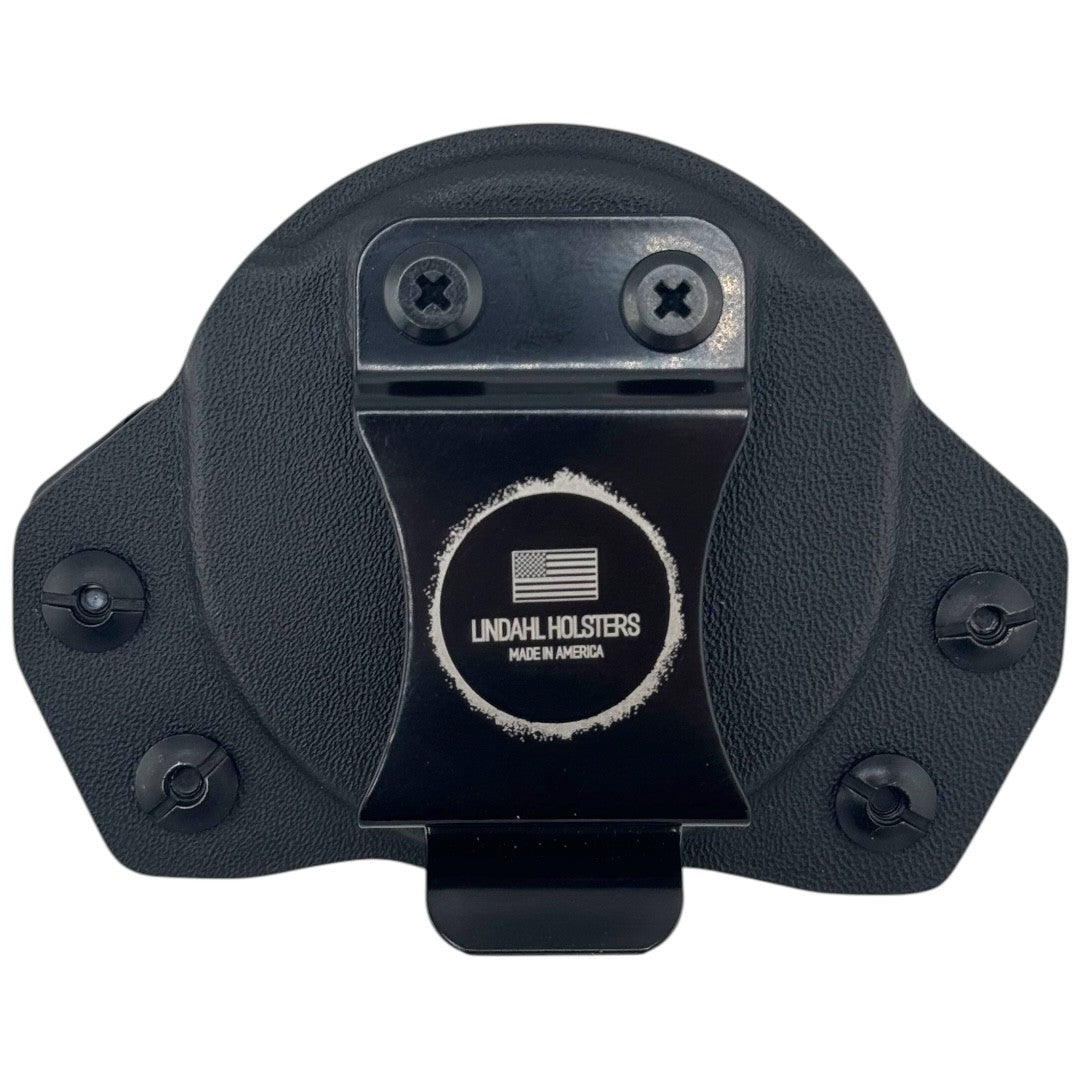 Black gun holster with 'Lundahl Holsters' branding on a white background